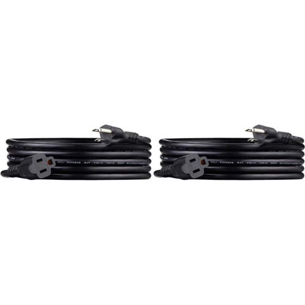 Indoor Extension Cord, 13 Amps, 125V, 10 Foot, Black - Pack of 2